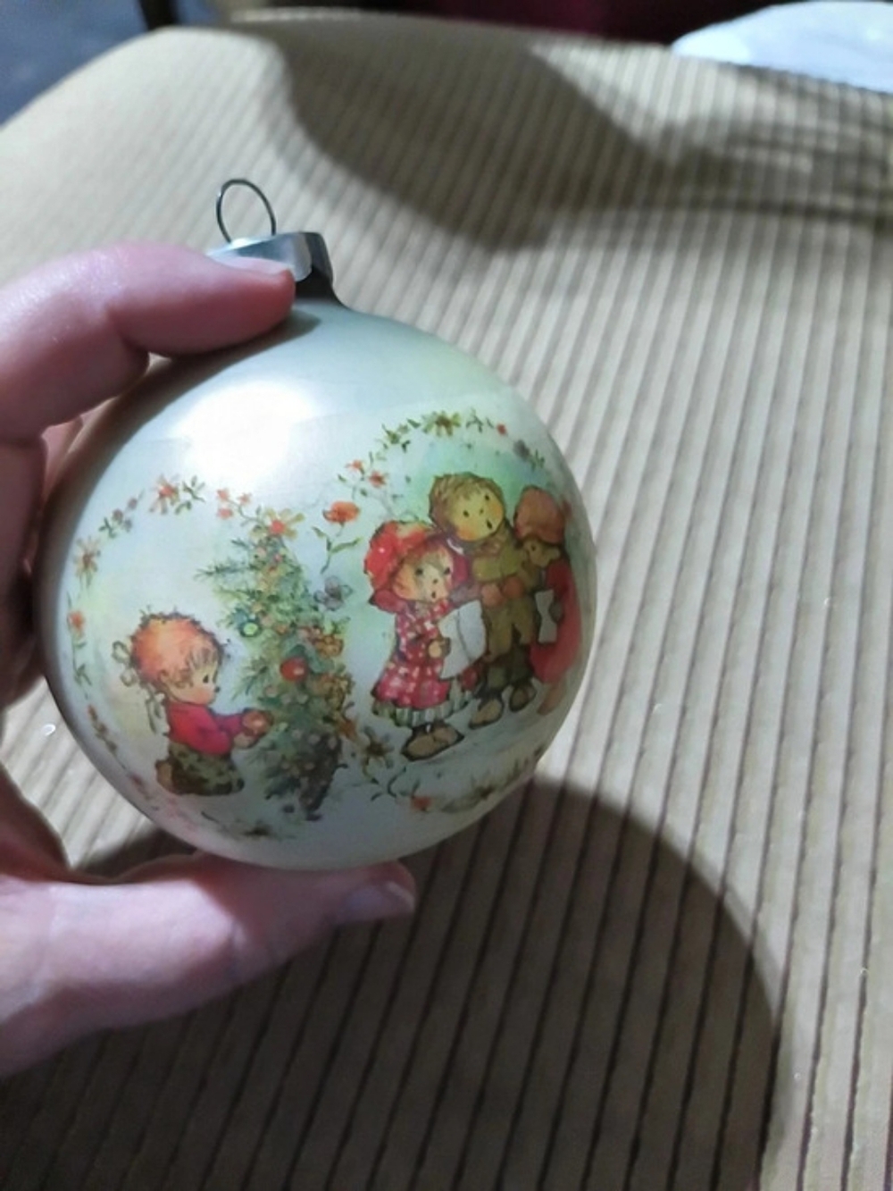 American Greetings Holly Hobbie 1974 Christmas Ball Ornament White & Green